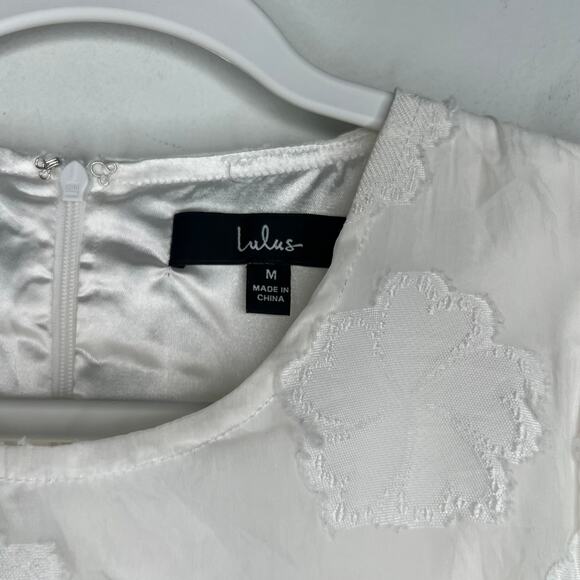 Lulu's White Jacquard Floral Mini Dress Size M - Picture 7 of 11